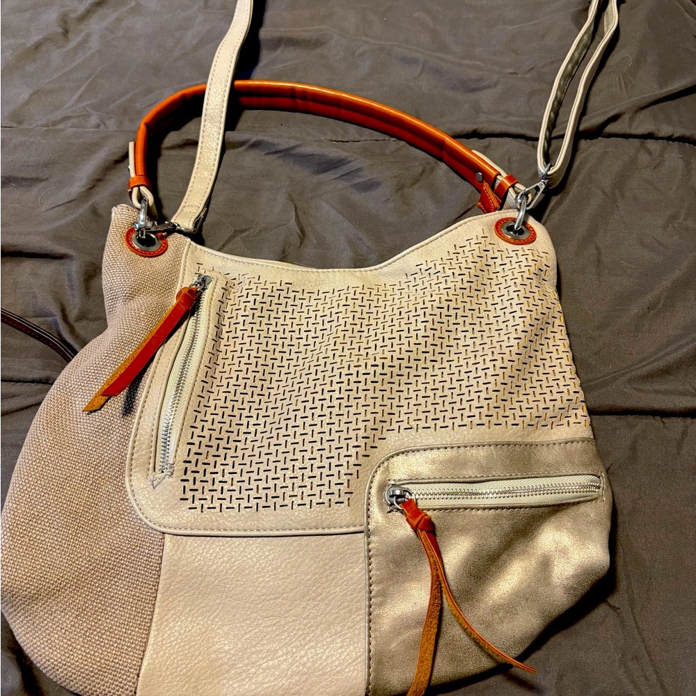 Boho Gray Tote Shoulder Bag with Zipper – Large Casual Handbag Purse